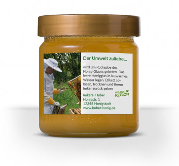 DIB-konformes Rückenetikett "FotoStyle" auf Honigglas