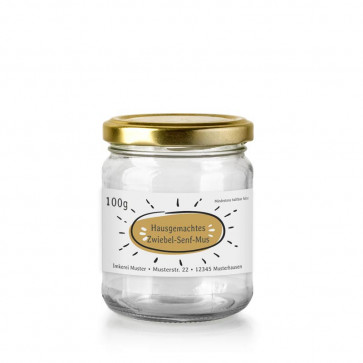 Kleines Hofladen-Etikett "Zwiebel-Senf-Mus"