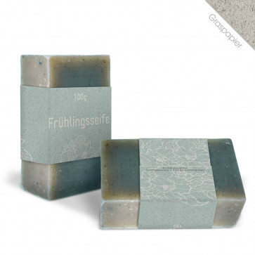 Papierbanderole "Frühlingsseife" auf Graspapier