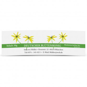 Mini-Honigglasetiketten "Floral" mit grünem Streifen