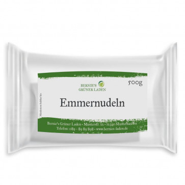 Etikettendesign "Emmernudeln" auf Beispielpackung