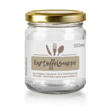 Etikett im Hofladen-Design "Kartoffelsuppe"