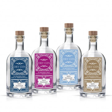 Gin-Etiketten "Klassik Gin" (alle Farben) auf Flaschen
