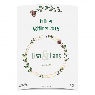Vorschau Flaschenetikett Blumenkranz