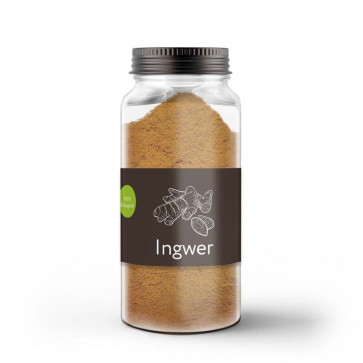 Kleines Gewürzetikett "Ingwer" auf Glas