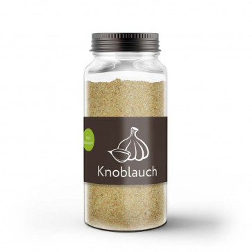 Kleines Gewürzetikett "Knoblauch" auf Glas