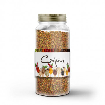 Kleines Gewürzetikett "Cajun" auf Glas