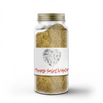 Kleines Gewürzetikett "Mamas Garten" auf Glas