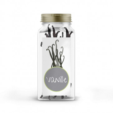 Kleines Gewürzetikett "Vanille" auf Glas 