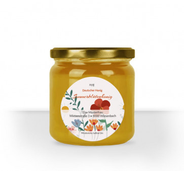 Rundes Etikett "Bienentraum" auf Honigglas