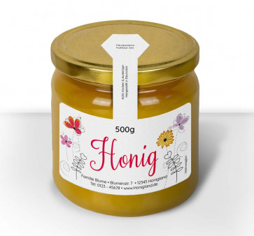 Kleines Gewährverschluss-Label "Blumenfreund" auf Glas