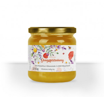 Kleines Etikett "Blumenwiese" auf Glas