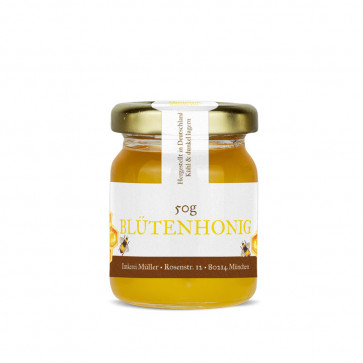 Mini-Gewährverschlussetiketten "Dicke Biene" auf Honigglas