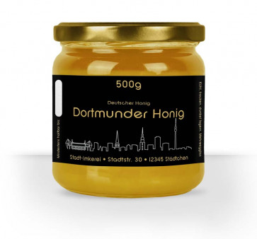 Matter Golddruck auf gold-schwarzem Honigetikett "Dortmund"