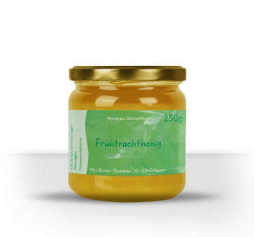 Kleines Etikett "Farbentanz" in Grün auf Honigglas