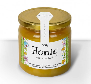 Gewährverschlussetiketten "Gartenland" auf Glas