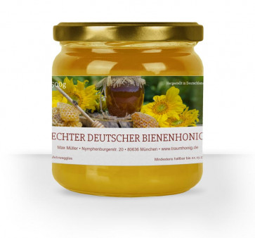 Honigglas-Etiketten "GoldenHoney" (rostrot) auf weißem Papier