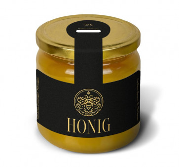 Kleine Gewährverschlussetikett "Goldlover" auf Honigglas