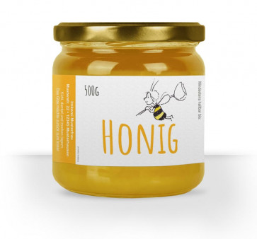 Großes Etikett "Glücksbiene" auf Glas