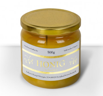 Honigetikett "Klassisch Gold" auf Honigglas