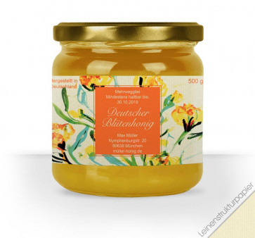 Etiketten "Aquarell-Flower" (orange) auf cremefarbigen Leinenstrukturpapier