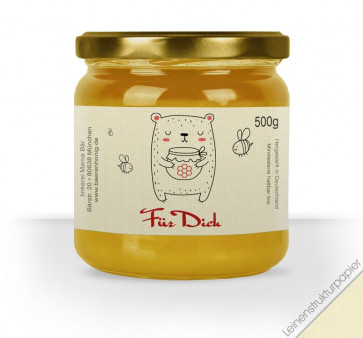 Großes 500g Etikett "Honigbär" auf Leinenstrukturpapier