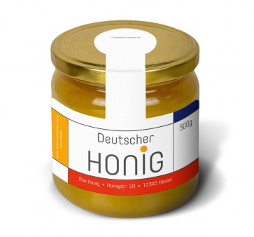 Gewährverschlussetikett "Mondrian" in bunt (auf Honigglas)