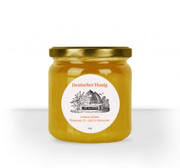 rundes Etikett "Bienenhaus" auf weißem Papier