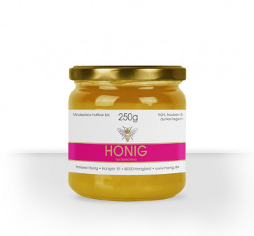 Kleines Etikett "Bee Stripe" in X auf 250g Honigglas