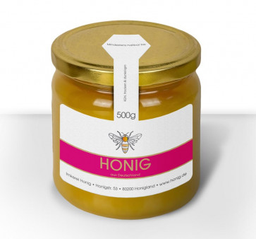 Gewährverschlussetikett "Bee Stripes" in Pink auf Honigglas