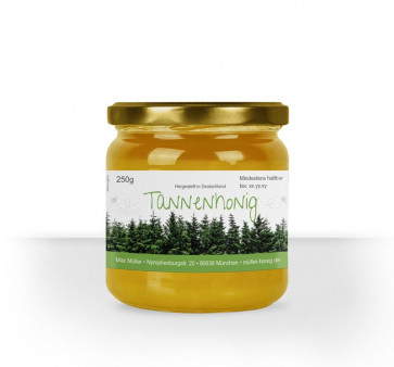 Kleine Waldhonigetiketten "Tannenhonig" auf Glas