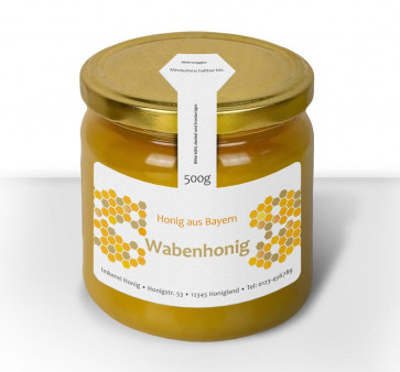 Gewährverschlussetikett "Wabenhonig" auf Glas