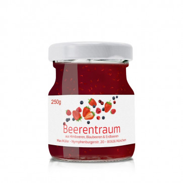 Kleines Etikett "Beerentraum" auf Glas