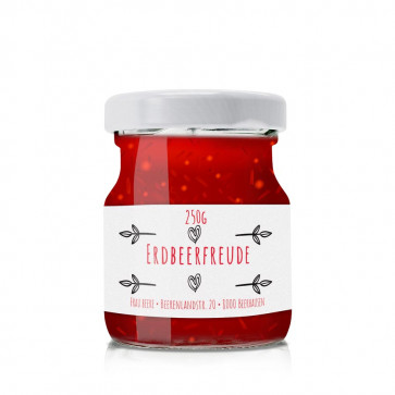 Kleine Konfitürenetikett "Erdbeerfreude" auf Glas