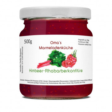 Etikett "Himbeer-Rhabarberkonfiüre" als Aquarell