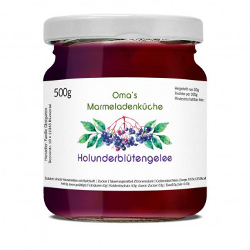 Aquarelletikett "Holunderblütengelee" auf dem Glas 500g
