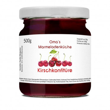 Aquarelletikett "Kirschkonfitüre" oder "Kirschgelee" auf Glas