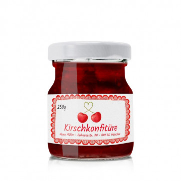 Kleines Konfitürenetikett "Kirsche Pur" auf Glas