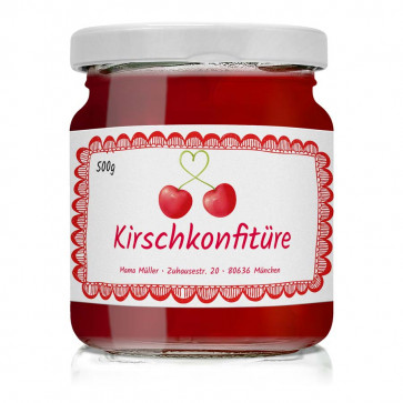 Konfitürenetikett "Kirsche Pur" auf Glas