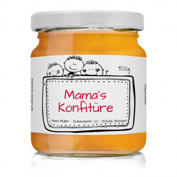 Konfitürenetikett "Mamas Konfitüre" auf Glas