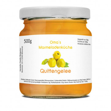 Ansicht Aquarelletikett "Quittengelee" auf Glas