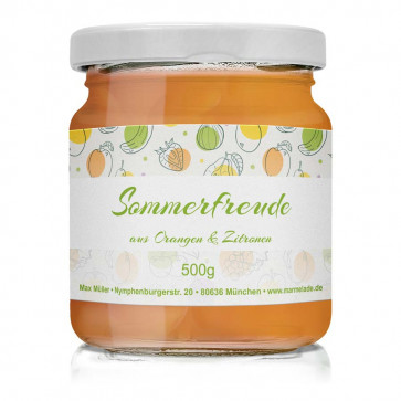 Konfitürenetikett "Sommerfreude" auf dem Glas