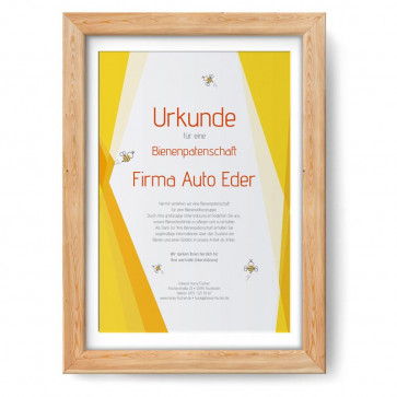 Urkunde im Design "Wabenhonig" im Holzrahmen, eiche-natur
