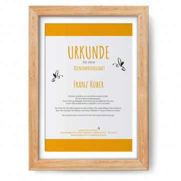 Urkunde im Design "Blütenhonig" im Holzrahmen, eiche-natur