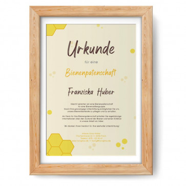 Urkunde im Design "Siegelhonig" im Holzrahmen, eiche-natur