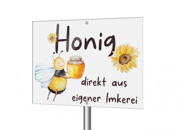 Werbeschild "Sonnenbienchen" für Honig aus eigener Imkerei