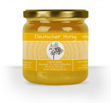 Honigglas-Etikett "Bienenblüte" gelb