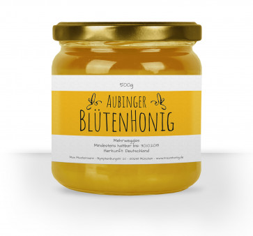Honigglas-Etiketten "Blütenhonig" (gelb) auf weißem Papier