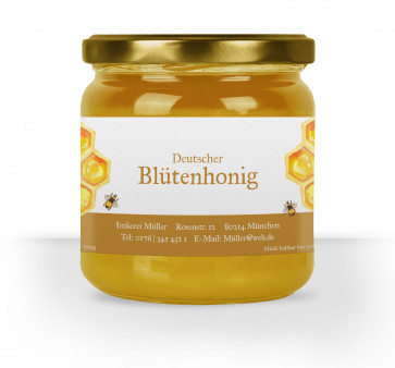 Honigglas-Etikett "Dicke Biene" ocker