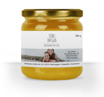 Fotoetikett "Selbstgemacht mit Liebe" auf Glas